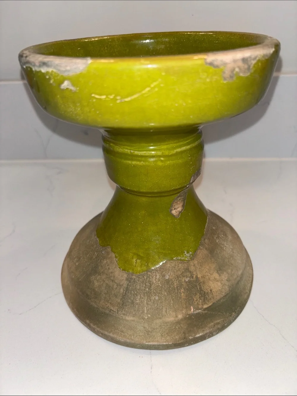 Pottery Barn Olive Green Ceramic Large Pillar Holder